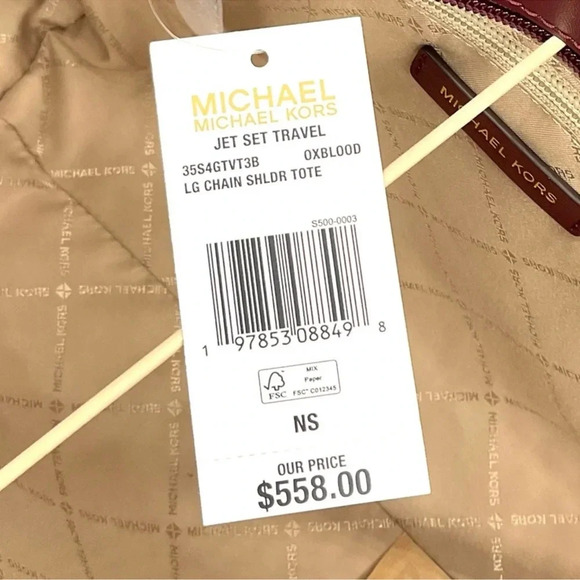 Michael Kors Large Jet Set Travel Chain Shoulder Bag Ruby Red - Picture 10 of 10